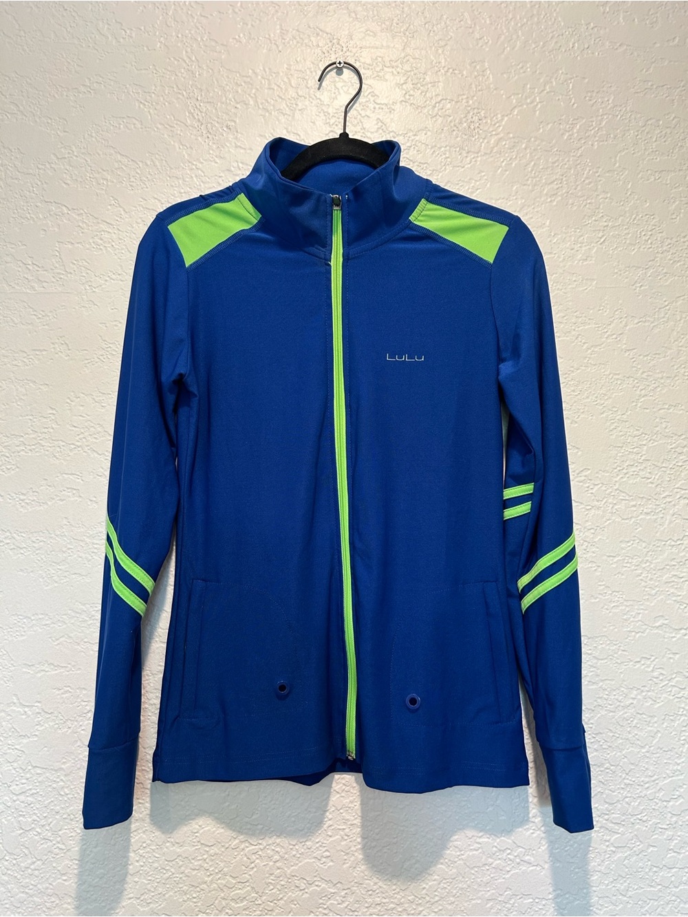 LULU Lululemon Vintage Royal Blue Jacket with Lime Accents Medium